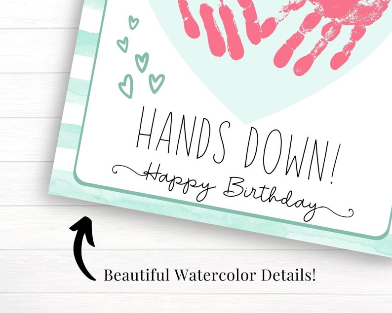 Birthday Gift for Mom, Printable Custom Birthday Card, Handprint Art from Kids, Best Mom In The World Hands Down image 4