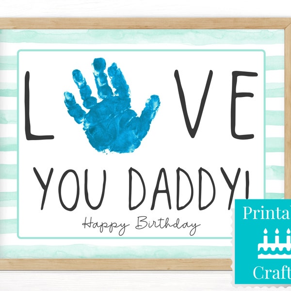 Dad Birthday Gift from Kids, Handprint Art, Printable Birthday Card for Daddy, Handmade Cards Kit, Toddler Personalized Gifts