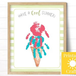 Summer Craft Activity for Toddlers, Ice Cream Handprint Art Template, Printable Paint Project for Kids in Preschool or Summer Camp