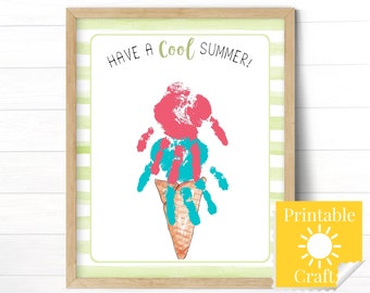 Summer Craft Activity for Toddlers, Ice Cream Handprint Art Template, Printable Paint Project for Kids in Preschool or Summer Camp