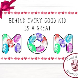 Actividad con huella dactilar para regalar en el Día de la Madre para niños en edad preescolar, plantilla fácil de imprimir, detrás de cada buen niño hay una gran madre
