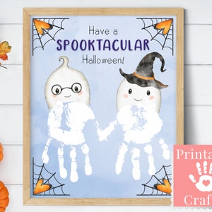 Manualidad de huellas de manos de Halloween para niños pequeños, fantasma imprimible, actividad de pintura para niños de guardería preescolar, arte de huellas de bebés,