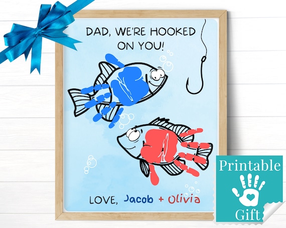 Fishing Gift for Dad, Handprint Birthday Card, Father's Day Gift From 2  Kids, Hooked on You Print -  Canada