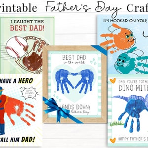 Father's Day Gifts from Kids, Printable Handprint Craft Bundle, Set of 5 Personalized Cards