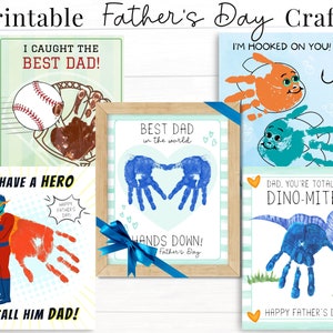 Regalos para el Día del Padre de niños, paquete de manualidades con huellas de manos imprimibles, juego de 5 tarjetas personalizadas