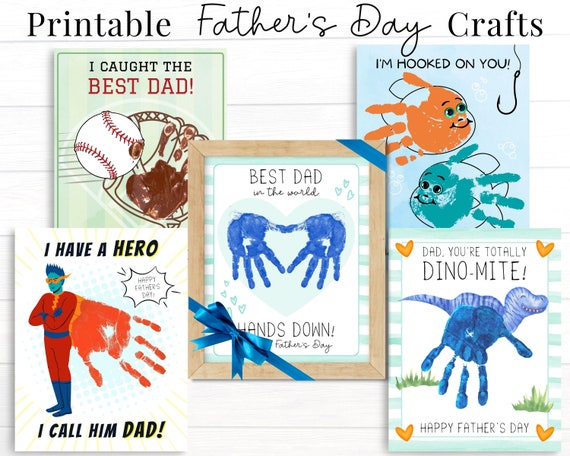 Father's Day Gifts From Kids, Printable Handprint Craft Bundle, Set of 5  Personalized Cards 