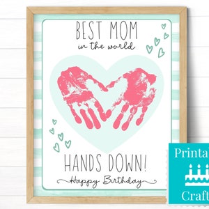 Birthday Gift for Mom, Printable Custom Birthday Card, Handprint Art from Kids, Best Mom In The World Hands Down