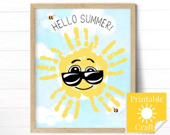 Summer Sun Handprint Art, Preschool or Daycare Activities, Printable Crafts for Toddlers on Last Day of School