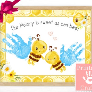 Regalo personalizado para mamá, día de la madre o cumpleaños, tarjeta con huella de mano de 2 niños, manualidad con huella de mano imprimible