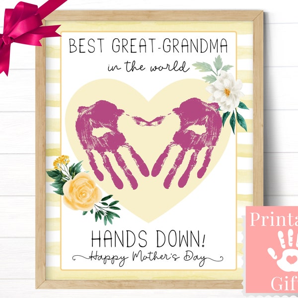 Great Grandma Gift, Handprint Picture from Grandkids, Personalized Birthday Card or Mothers Day Gift Ideas