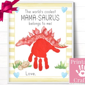 Artesanato do Dia das Mães do Dinossauro Mama Saurus para crianças, arte com impressão à mão, cartão para impressão de filho para mãe