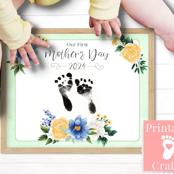 First Mother Day Gift from Baby to New Mom, Footprint Keepsake, Personalized Card, Newborn Feet Craft, Our 1st Mother's Day Together