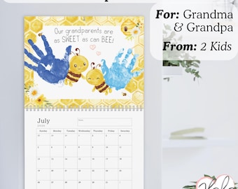 2026 Grandparents Handprint Calendar, Christmas Gifts for Grandma and Grandpa from 2 Grandkids