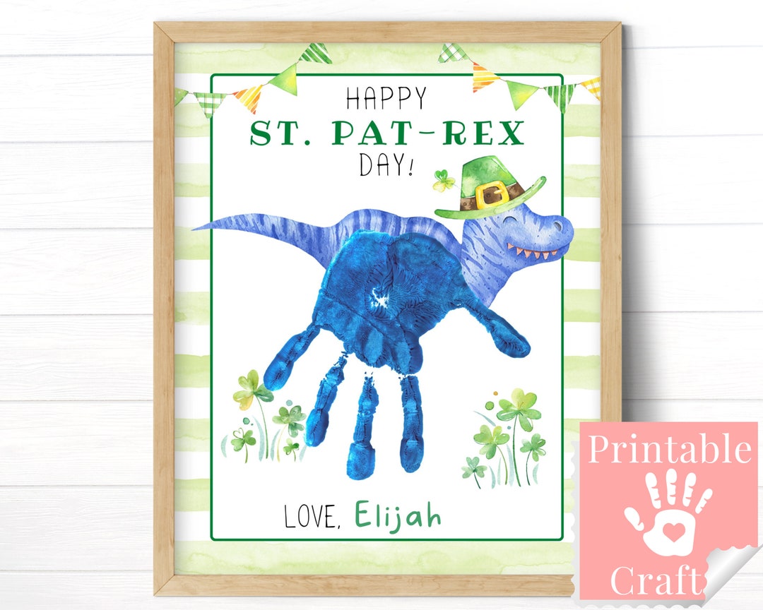 Arte de huellas de dinosaurios, manualidades del día de San Patricio para  niños, imprimible en preescolar, tarjeta T-Rex para padres pequeños - Etsy  ..., image size:1080x864