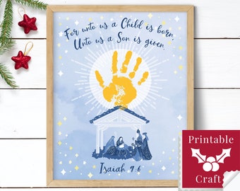 Sunday School Kids Craft, Christian Christmas Gifts, Isaiah 9:6 Birth of Christ Jesus Lesson, Handprint Nativity Star Art,