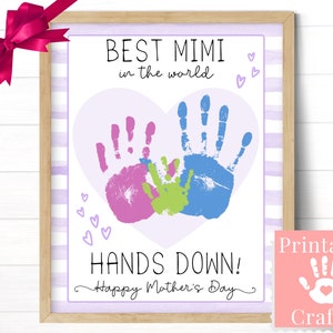 Regalo del Día de la Madre de Mimi de nieto o nieta, tarjeta de arte con huellas de manos, artesanía para niños pequeños para abuela