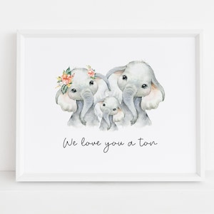 Elephant Decor, Safari Nursery Wall Art, Family Portrait Watercolor, Baby Shower Gift Gender Surprise, Digital Download