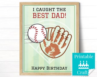 Birthday Gift for Dad, Printable Baseball Card from Son to Daddy, Personalized Handprint Craft, Toddler Handmade Wall Art