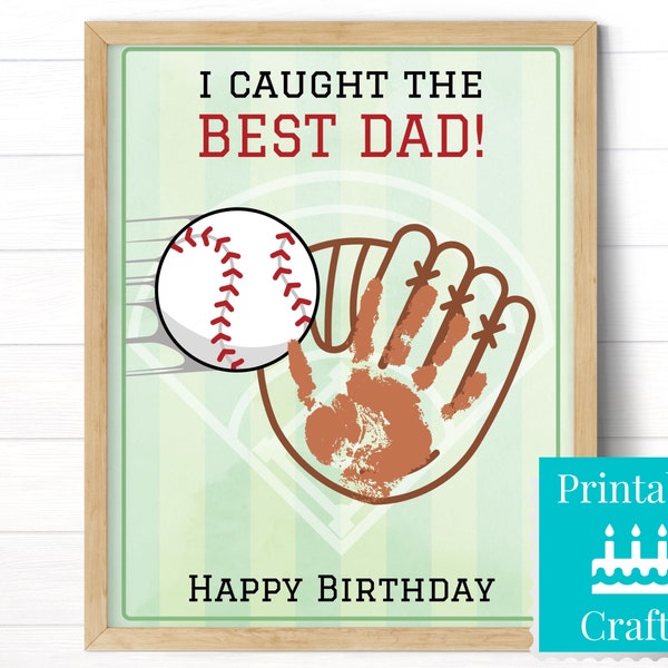 Birthday Gift for Dad, Printable Baseball Card from Son to Daddy, Personalized Handprint Craft, Toddler Handmade Wall Art