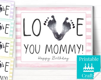 Birthday Gifts for Mom from Baby, New Mommy Printable Gift, Footprint Keepsake Birthday Card from Newborn Infant Boy or Girl