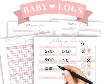 Baby Schedule Template, Newborn Log Book, New Mom Printable Planner in Pink