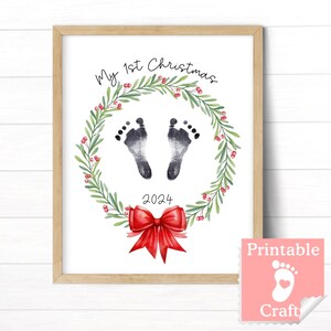 1er Noël 2024 de bébé, impression d'art de l'empreinte pour nouveau-né, garçon ou fille, artisanat de vacances à la garderie, cadeau pour les nouveaux parents