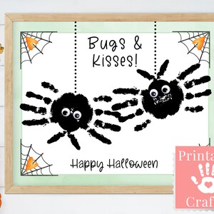 Bichos y besos imprimibles de Halloween, actividad de pintura para niños pequeños, artesanía con huellas de arañas, lindas tarjetas de Halloween para niños