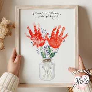 Impressões de mãos para o Dia das Mães da Nana, buquê de flores presente dos netos, impressão de Natal da Nana, arte e artesanato com flores de pegadas de bebê