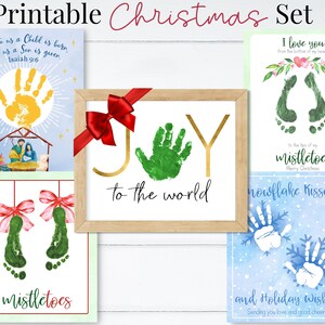 Set artistico per impronte di mani di Natale, cartoline artistiche con impronte, modelli regalo stampabili personalizzati, kit di modelli per le vacanze fatti a mano