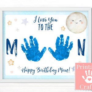Je t'aime jusqu'à la carte d'anniversaire de la lune pour maman d'un enfant, cadeau d'anniversaire souvenir imprimable pour maman d'une fille ou d'un fils