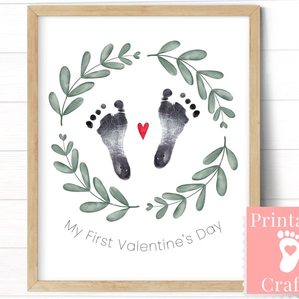 First Valentines Day Baby Boy, Footprint Art Template, My First Valentine Design Keepsake