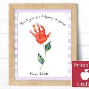 Carte de remerciement pour enseignant, Merci de m'avoir aidé à grandir, Art imprimable de l'empreinte de main de fleur, Remise des diplômes de la maternelle, Cadeau de fin d'année