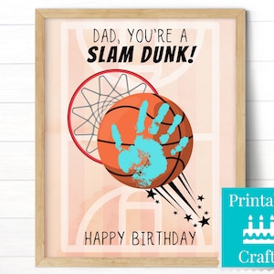Geschenk für Papa vom Sohn, Basketball Geburtstagskarte für Papa, personalisierte Handabdruck Kunst, druckbare Vorlage, Slam Dunk Geburtstag