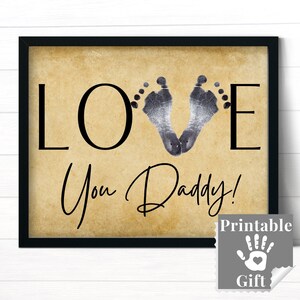 Erster Geburtstag als Vater, Fußabdruck Kunst druckbare Karte oder Wandkunst für Vater von Neugeborenen Baby, alles Gute zum Geburtstag Papa personalisieren Geschenk