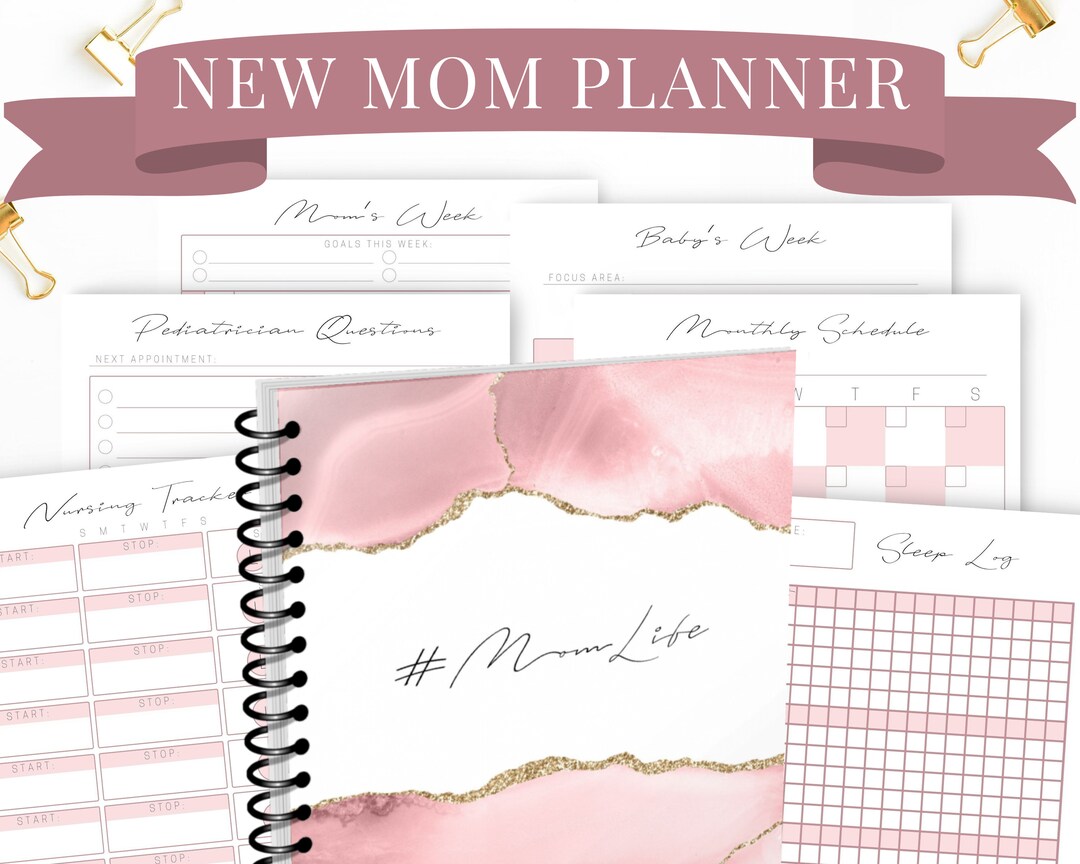 Family Organizer Baby Planner for New Moms, Pink Agate Printable