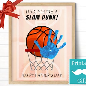 Basketball Fan Father&#39;s Day Gift from Kids, Handprint Art Craft for Preschoolers and Toddlers, Slam Dunk Gift for Dad from Son