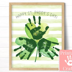 St Patricks Day Handprint Activity, March Craft for Kids, Green Clover Shamrock Lucky Charm Art, Printable Daycare Preschool Template