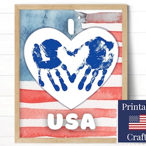 Independence Day Watercolor, I Love USA Personalized Handprint Art, July 4th Memorial Day Cards from Kids