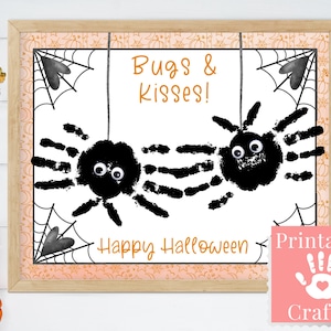 Bugs and Kisses Halloween afdrukbaar, schilderactiviteiten voor peuters, handafdruk ambacht voor kinderen, Happy Halloween-kaarten