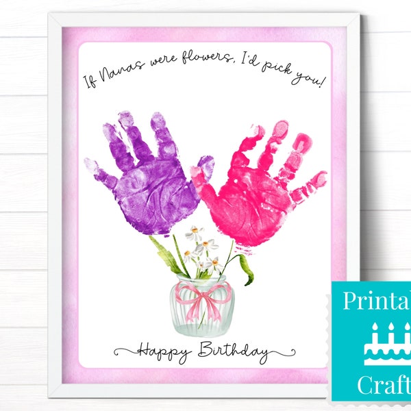 Nana Birthday Gift, Kids Handprint Art for Grandma, Personalized Printable Flower Greeting Card