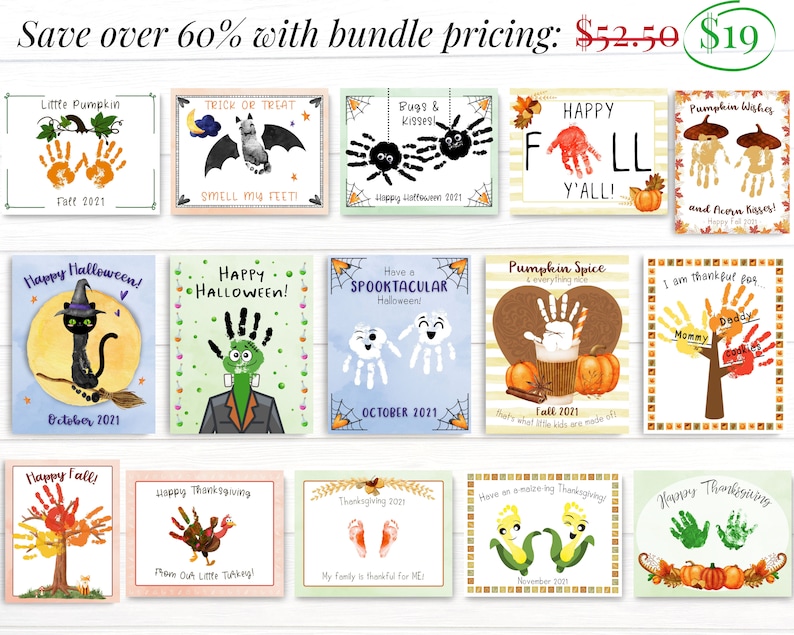 Herfstknutsels voor kleuters, handafdrukkunst peuter, afdrukbare kit, Halloween-knutsels, Thanksgiving-kaarten, herfstactiviteiten voor kinderen afbeelding 9