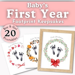 DIY Footprint Art Bundle, Painting Baby Feet, Custom Daycare Activity for Baby Boys and Girls, First Year of Milestones Baby Shower Gift