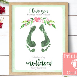 Primera tarjeta de Navidad, manualidad artística con huellas imprimibles desde el bebé recién nacido hasta los abuelos, ¡regalo personalizado rápido, perfecto para el último minuto!