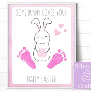 Osterkarten von New Baby, Pink Bunny Feet Fußabdruck Kunst, Großeltern Geschenkideen, einfache druckbare Bastelseite