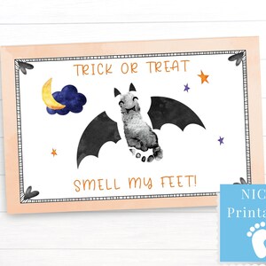 Cartão de Halloween da NICU, artesanato de arte com pegada de morcego imprimível para enviar para casa com a mãe e o pai do bebê, decoração do hospital de outubro