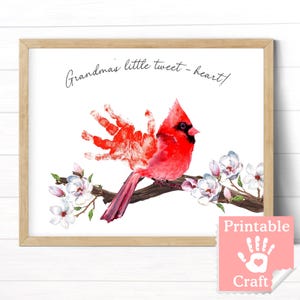 Cadeau personnalisé empreinte de main pour grand-mère et petit-enfant, imprimé cardinal coeur petit tweet de grand-mère, travaux manuels de fête des grands-parents ou cadeau de Noël