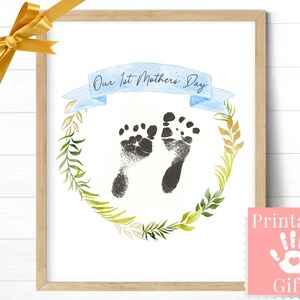 Notre 1ère fête des mères personnalisée Baby Footprint Art Keepsake, cadeau personnalisé pour la nouvelle maman, première fête des mères avec bébé garçon, artisanat sincère