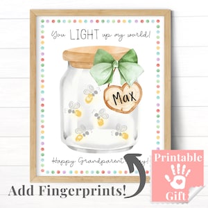 Regalos del Día de los Abuelos personalizados de nietos, arte de huellas dactilares de luciérnaga para niños, artesanía de guardería imprimible, actividad preescolar