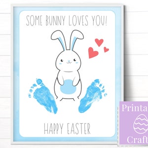 Arte de la primera huella de Pascua del niño, tarjetas de Pascua imprimibles, un conejito te ama, regalos personalizados fáciles para abuelos