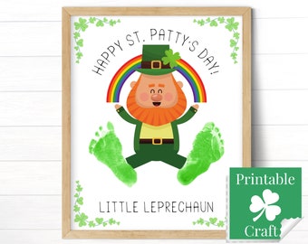 St Patricks Day Baby Daycare Activity, Leprechaun Feet Footprint Art, Happy St Pattys Day Toddler Craft, Irish Card